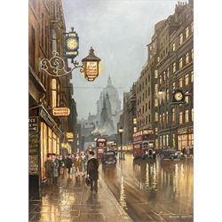 Steven Scholes (Northern British 1952-): Ye Olde Cheshire Cheese - 'Fleet Street London 1958', oil on canvas signed, titled verso 60cm x 45cm