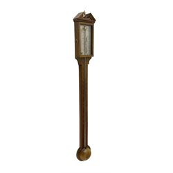 Commiti - 20th century Mercury stick barometer in the 18th century style, with a broken pediment and brass finial, silvered register with a spirit thermometer and vernier gauge within a glazed door, visible cistern tube and circular cover to the base.