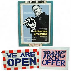 The Roxy Cinema 'Now Showing' framed poster together with two other signs