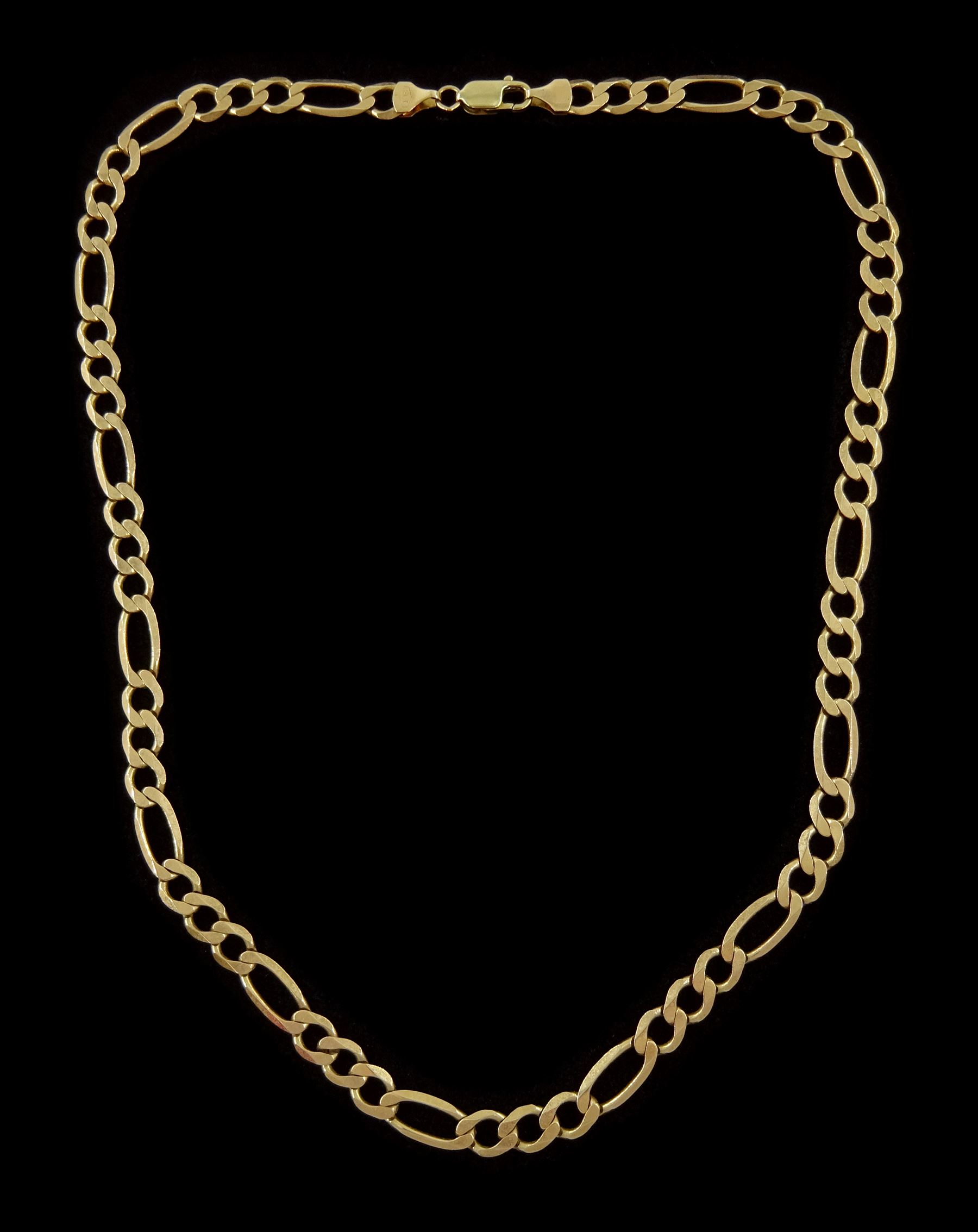 9ct gold flattened Figaro link chain necklace, stamped