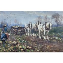 James William Booth (Staithes Group 1867-1953): The Turnip Pickers, watercolour signed 31cm x 48cm 
Provenance: private collection, purchased Phillips Leeds 16th October 1991 Lot 29