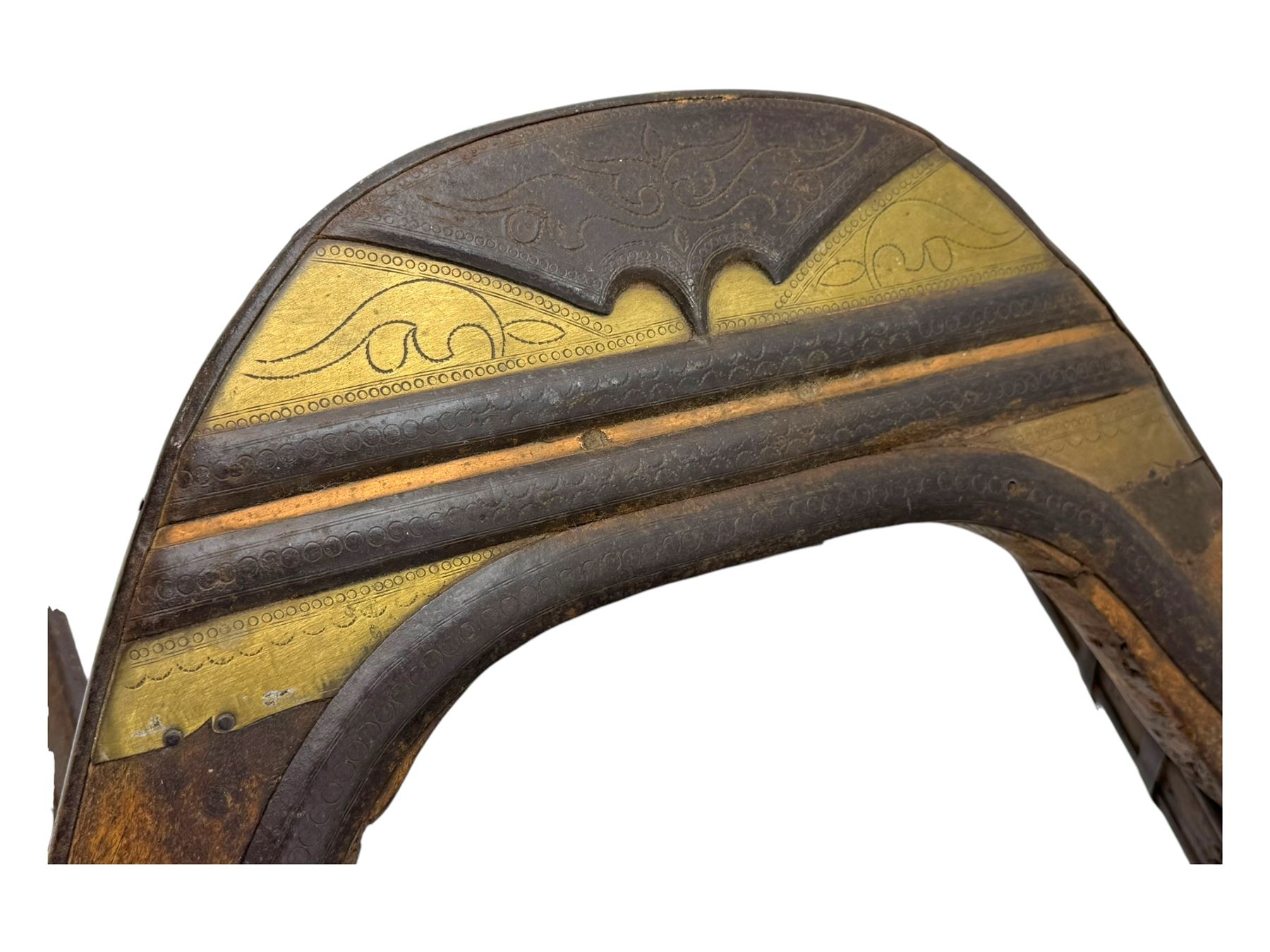 Late 19th to early 20th century hardwood and metal mounted camel saddle 