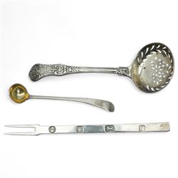 George IV silver sifting spoon London 1828 Maker John, Henry and Charles Lias, eight various serviette rings and three other silver items