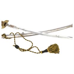 Replica cavalry officer's dress sword, pierced brass hilt and wire grip, in steel scabbard, L108cm