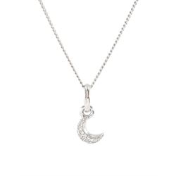 Links of London 18ct white gold pave set diamond crescent moon pendant, on 18ct white gold...