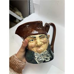 Collection of character jugs, including Royal Doulton Long John Silver, The Falconer, Granny etc