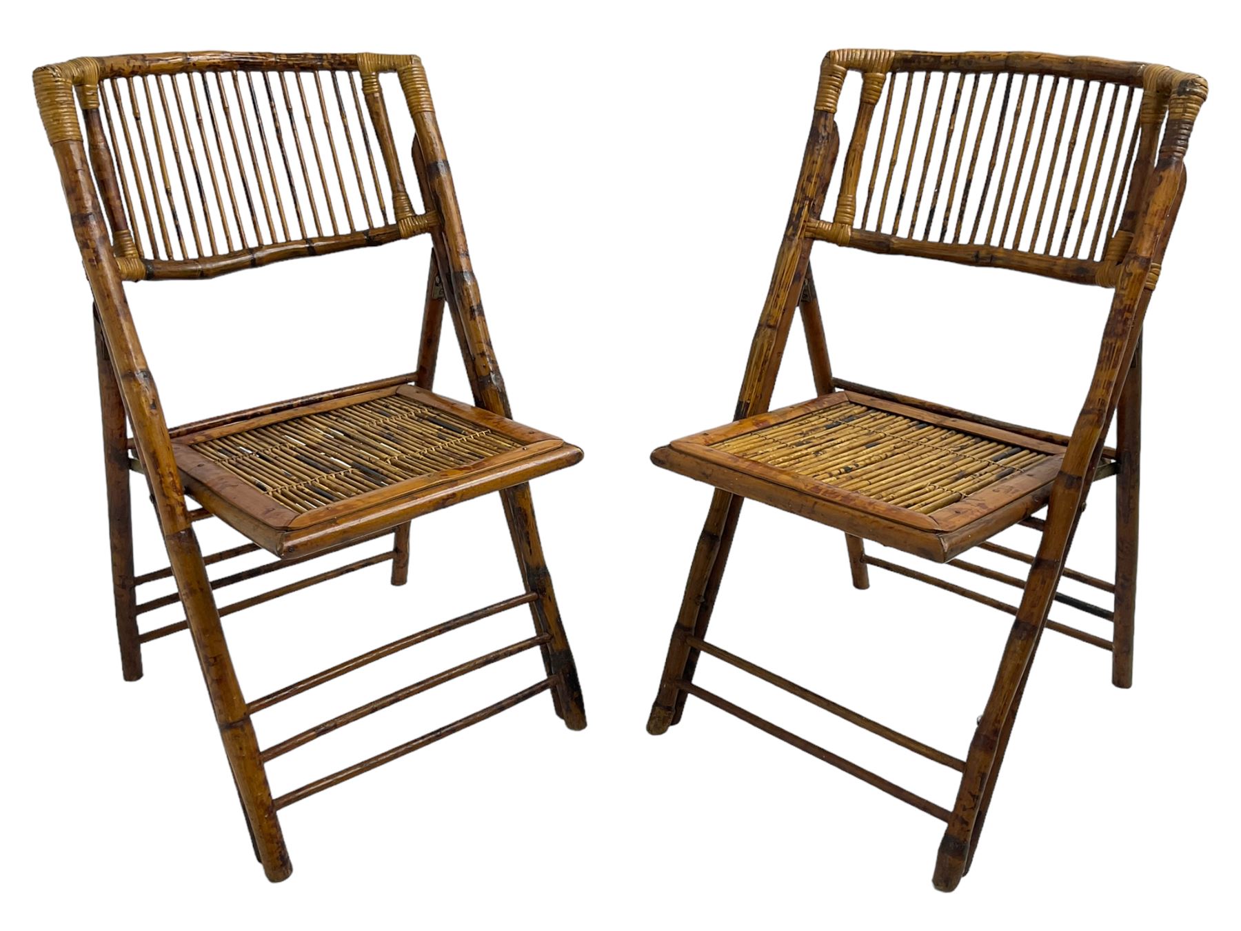 Mid-20th century bamboo framed folding chairs