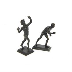 Two Grand Tour style bronze figures, one modelled as a dancing faun, the other as a runnin...