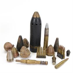 WWI, interwar and WWII, German, British and possible French, relic artillery shell fuses, together with inert shell and bullets 