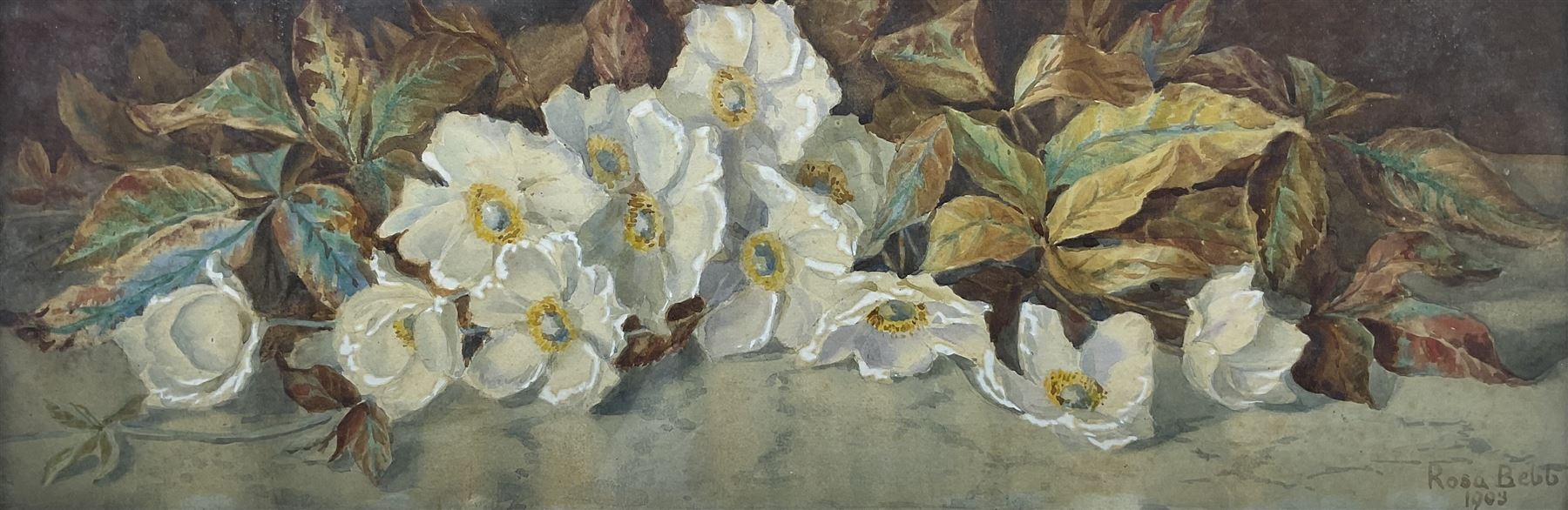 Minnie Rosa Bebb (British 1857-1945): Still Life of White Flowers, watercolour signed and dated 1903 18cm x 52cm 