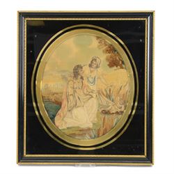 Early 19th century silkwork picture, of oval form, depicting the discovery of Moses in the...