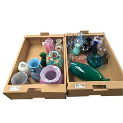 Collection of modern glass, including Caithness and Mdina examples, in two boxes 