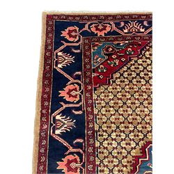 North West Persian Bidjar rug, large floral design shaped pole medallion on a brown field decorated with lattice pattern, the border decorated with trailing branch and stylised plant motifs