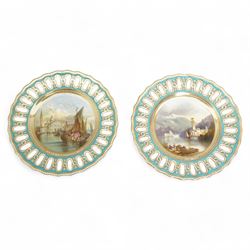 Pair of 19th century Copeland cabinet plates, centrally hand painted with a view of Lake C...