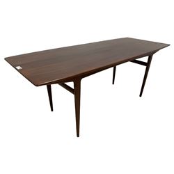 John Herbert for A Younger - mid-20th century teak dining table, curved rectangular top on tapering supports 