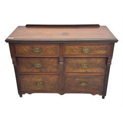 Late Victorian walnut chest, moulded rectangular top over six drawers, fluted uprights 