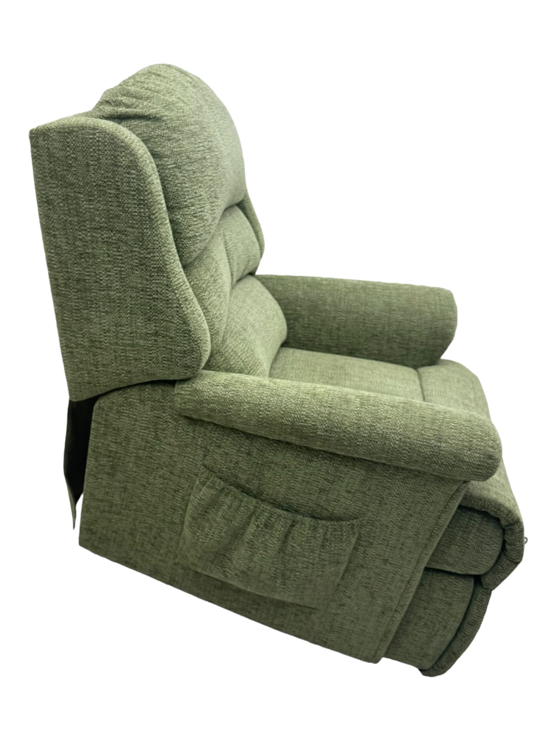 Sherborne 'Albany' dual motor electric rise and recliner armchair, in Adriatic Mint (Aquaclean) fabric, high-back with segmented cushioning, padded armrests and a built in footrest, on metal frame