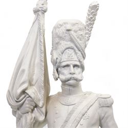 Large painted cast metal model of a Napoleonic Old Guard Grenadier standard bearer, H64cm 