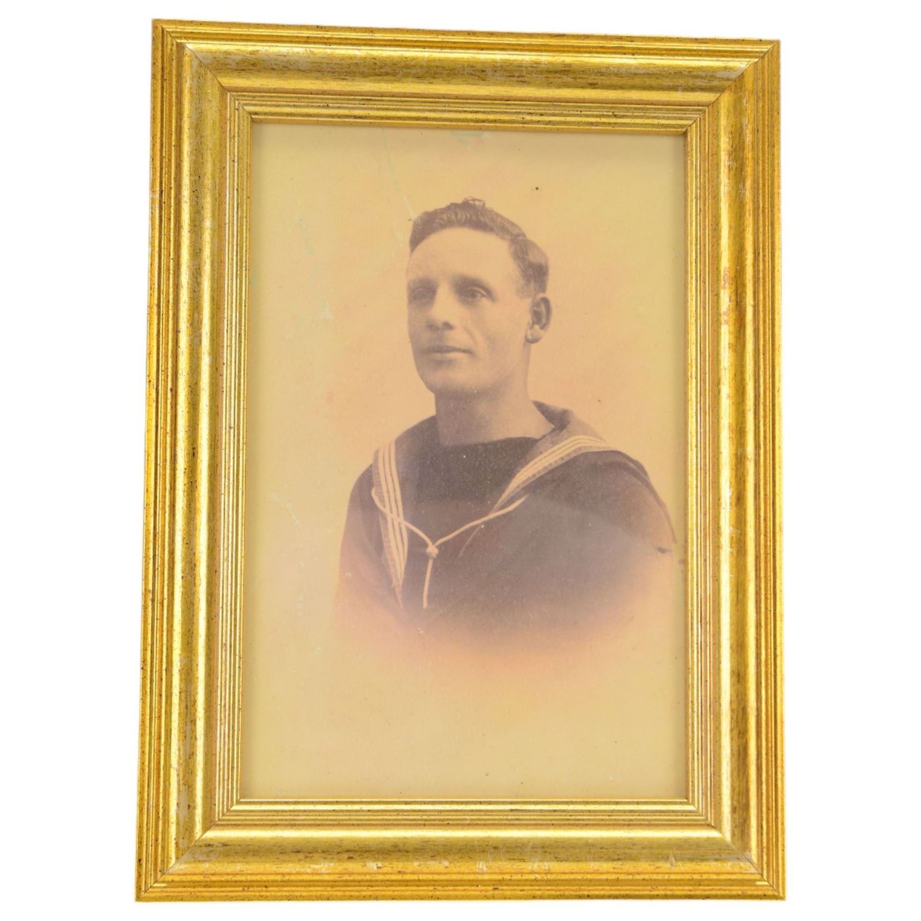 WWI and WWII group of six medals, including 1914-15 star medal, War medal, Defence medal, George V Long Service and Good Conduct medal etc on wearing bar, awarded to J.41046 G. Deadman ORD Royal Navy, together with framed photograph of George Deadman 