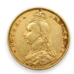 Queen Victoria 1892 gold half sovereign coin, shield back