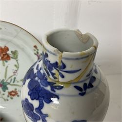 Collection of 19th century and later Chinese ceramics, to include Chinese export porcelain mug, with polychrome floral decoration, blue and white vase, of squat baluster form with cover, etc