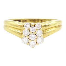 18ct gold nine stone round brilliant cut diamond cluster ring, stamped 750, total diamond ...