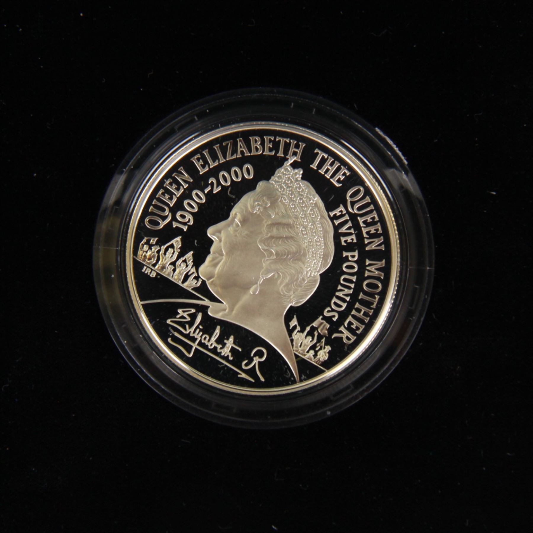 Four The Royal Mint United Kingdom silver proof five pound coins, comprising 1997 'In Memory of Diana Princess of Wales', 2000 'Queen Elizabeth The Queen Mother Centenary Year' piedfort, 2001 'Victorian Anniversary Crown' and 2002 '1900-2002 Her Majesty Queen Elizabeth The Queen Mother' all cased with certificates