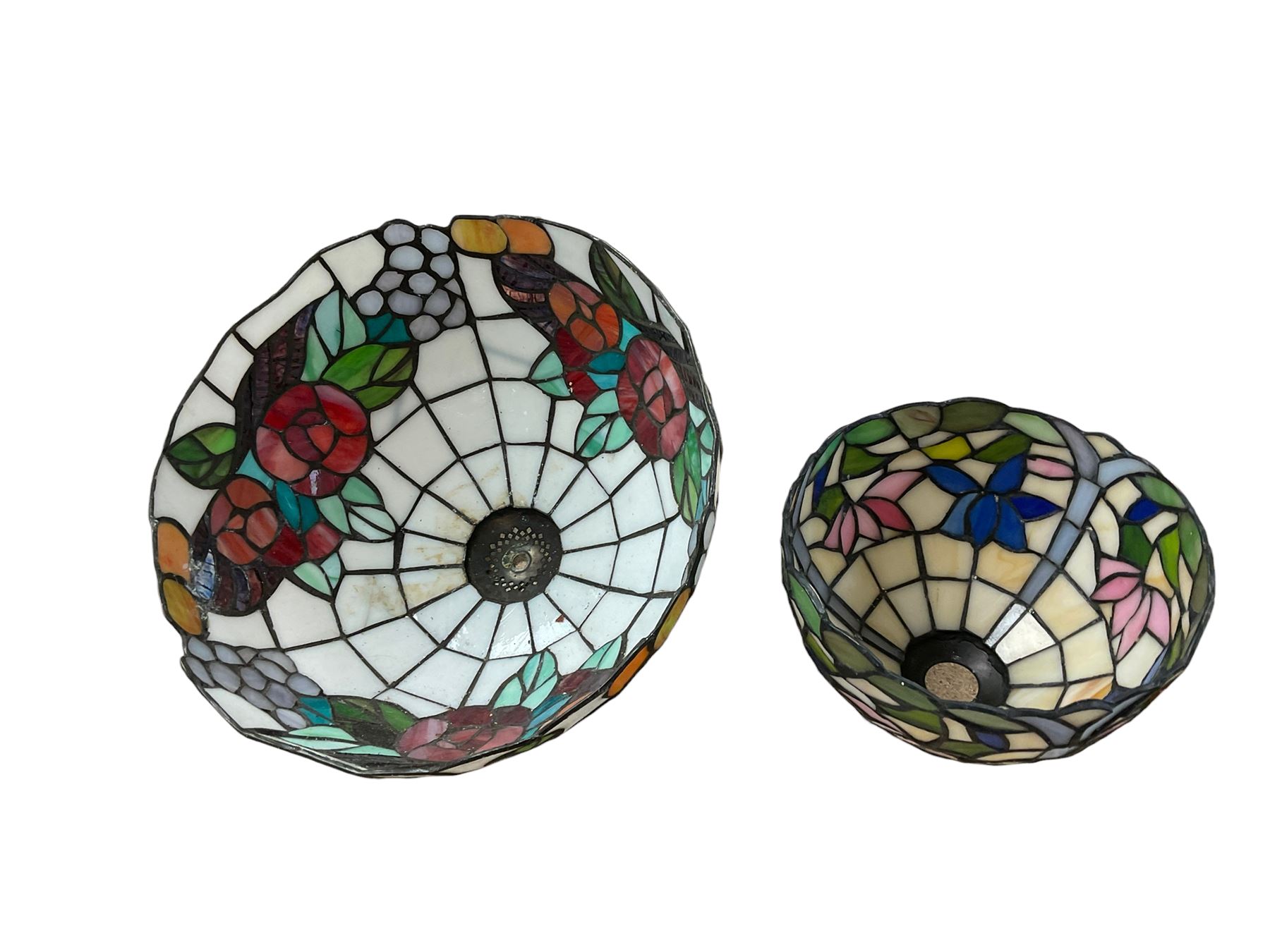 Two Tiffany style leadlight lampshade with floral decoration, largest D30cm 