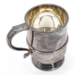 Silver christening mug with loop handle and engraved with initials H13cm Sheffield 1996 Makers mark RAL