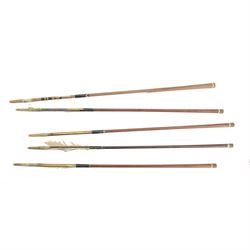 Japanese palanquin arrows, five arrows with blunt metal ends, L28cm 