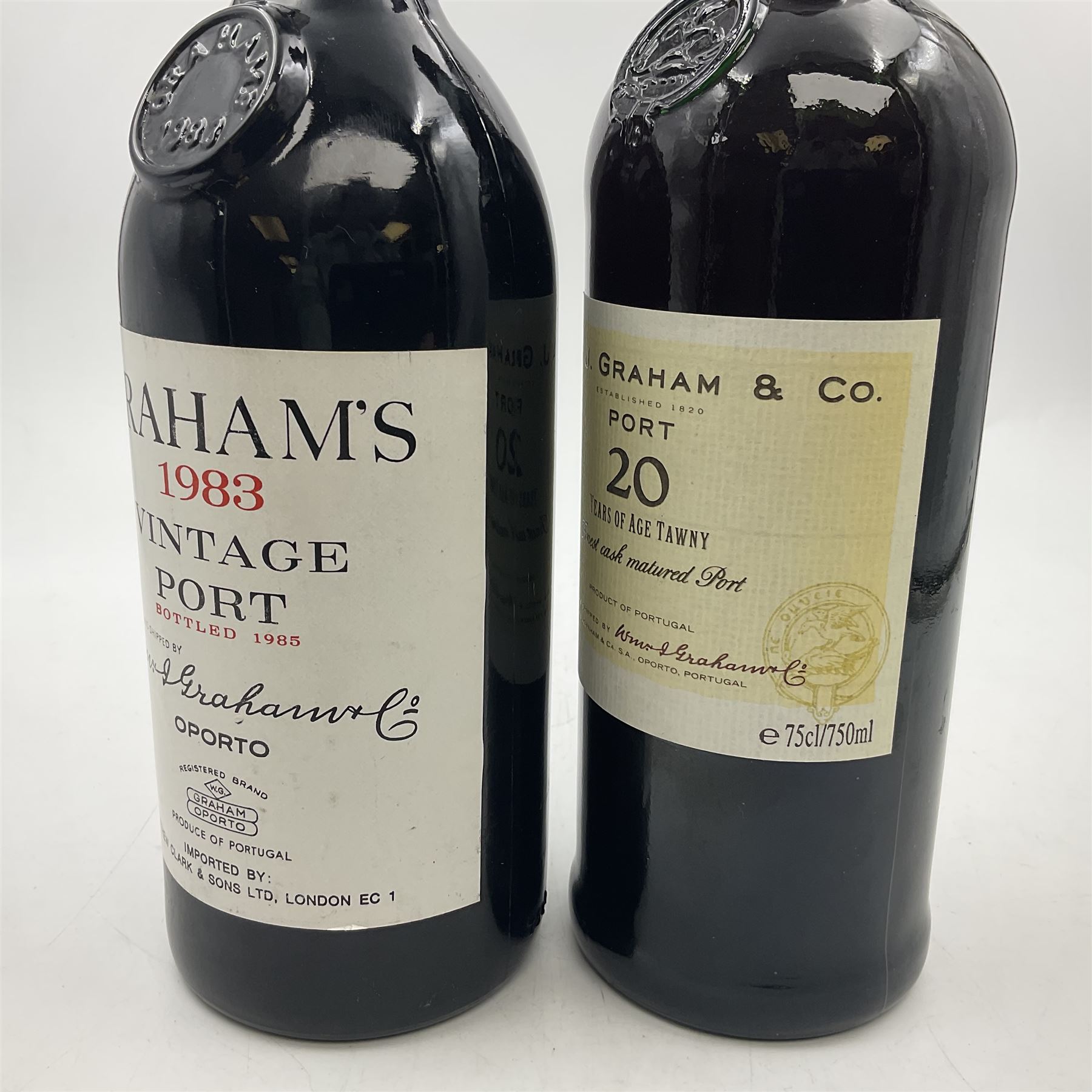 Graham's, 1983 vintage port and W.J. Graham's, 20 years of age tawny port, various contents and proof (2) 