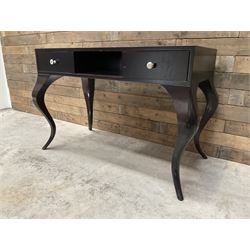 Rosewood finish console dressing table, fitted with two soft-close drawers