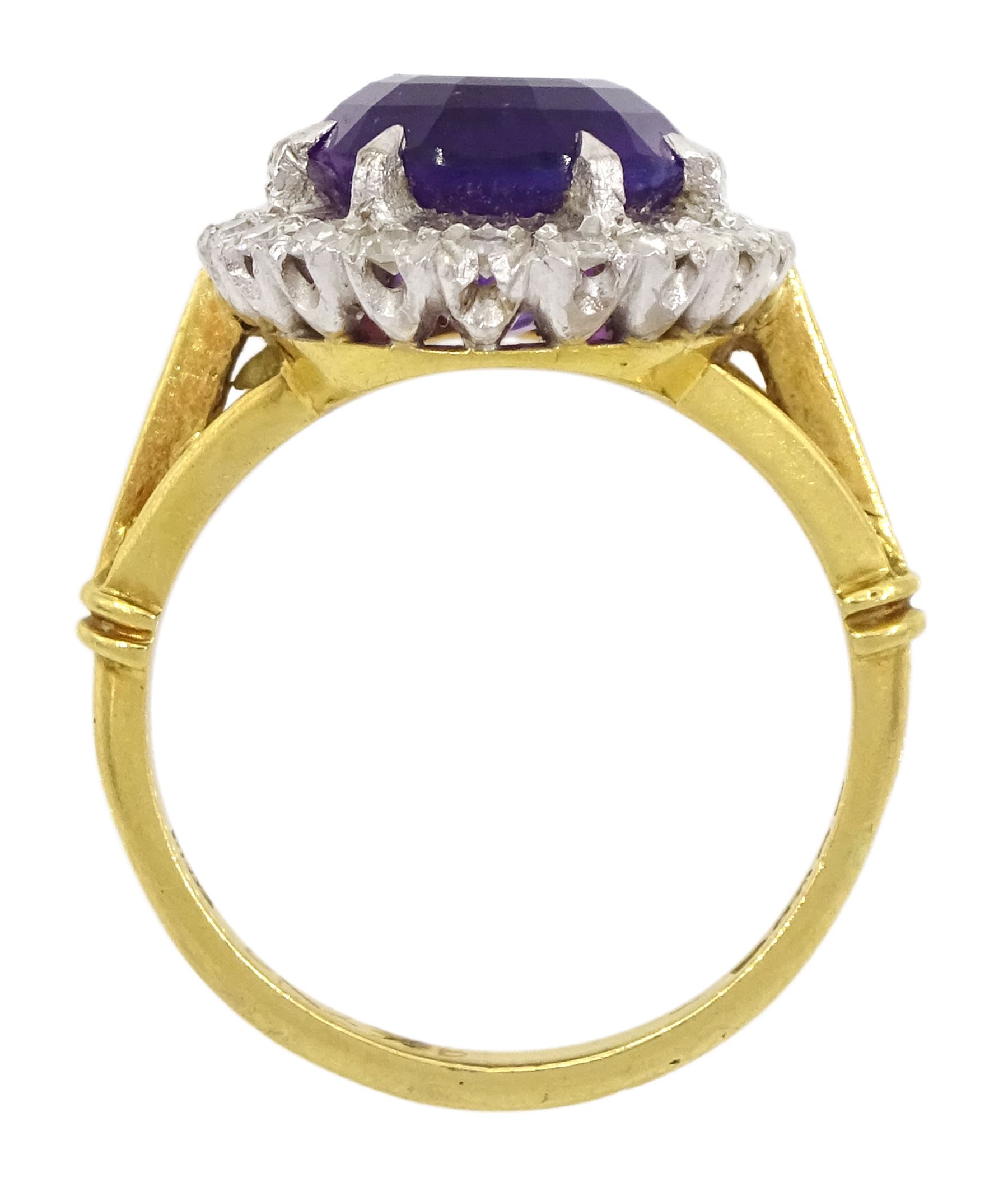 18ct gold oval cut amethyst and diamond cluster ring, hallmarked, amethyst approx 4.05 carat