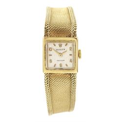 Rolex Precision ladies 9ct gold manual wind wristwatch, square silvered dial with baton an...