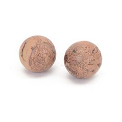 Pair of red stone spheres, D7cm 