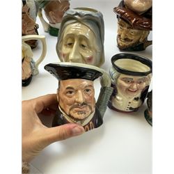 Collection of character jugs, including Royal Doulton Long John Silver, The Falconer, Granny etc