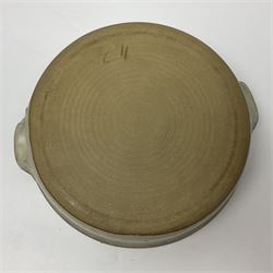 John Egerton (c1945-): studio pottery stoneware, comprising twin shallow covered dish, serving bowl and eight dessert bowls, all decorated with flowering sprigs on a cream ground, dish D28cm