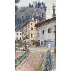 Hugh de Twenebrokes Glazebrook (British 1855-1937): 'Town of Arco - Lake Garda Austria', oil on panel signed titled and dated 1906 verso, 20cm x 12cm 