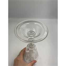 18th century large baluster wine glass, circa 1745, the funnel bowl decorated with a crest and foliate, to a knopped stem and deep domed  and upturned foot, H20cm