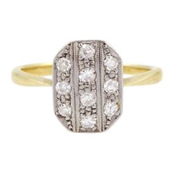 Art Deco milgrain set diamond panel ring, stamped 18ct Pt