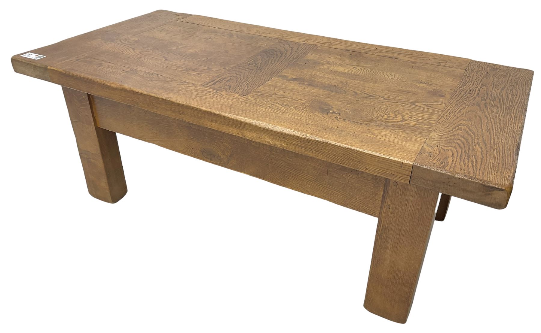 John Lewis - 'Bergerac' oak coffee table, rectangular plank top with single drawer to the longer side, on square supports 