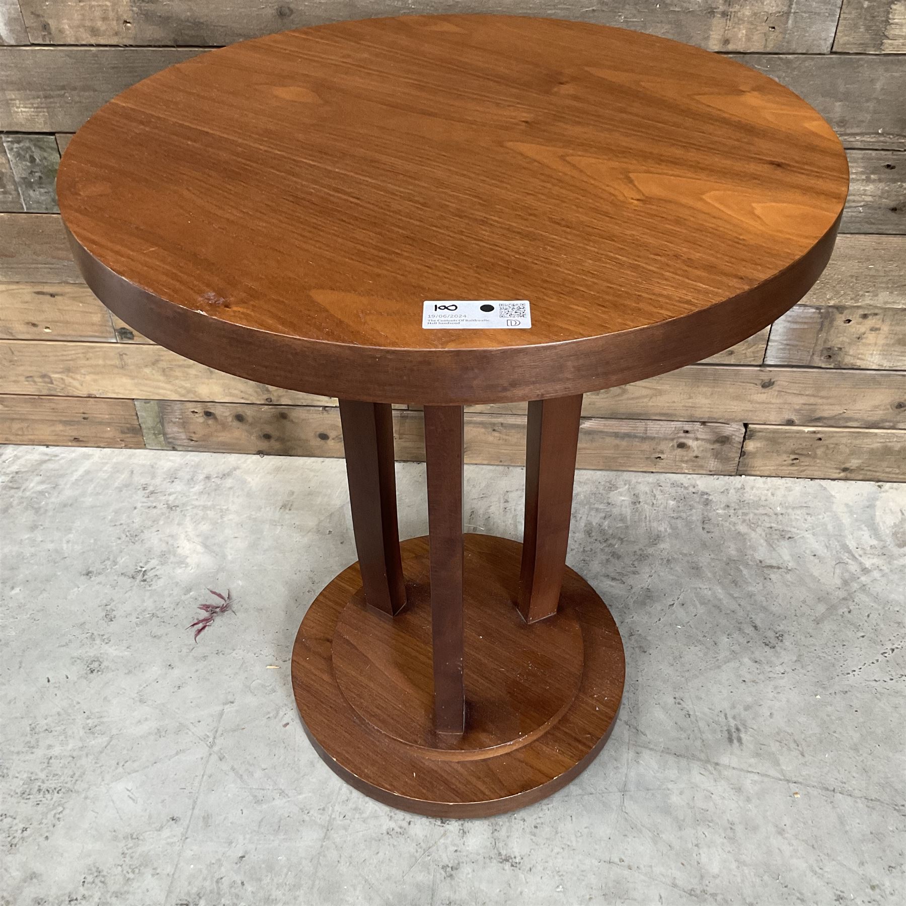 Six walnut circular bar or bedroom occasional tables