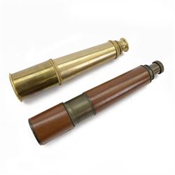 British WWII brass and leather telescope, marked tele. sct. regts mkII, with broad arrow, ...