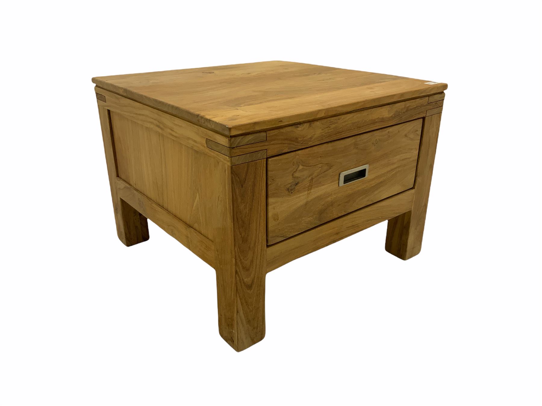 Hardwood square lamp table, fitted with single drawer opening either end