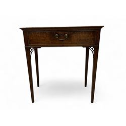 19th century oak side table, rectangular top over single cock-beaded drawers, on square ta...