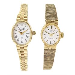 Rotary ladies 9ct gold manual wind wristwatch and a Everite 9ct gold quartz wristwatch, both on integral 9ct gold bracelet straps, all hallmarked