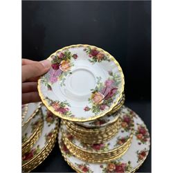 Royal Albert Old Country Roses pattern  coffee set and dinner service, including teapot, coffee pot, milk jug, ten dinner plates etc  