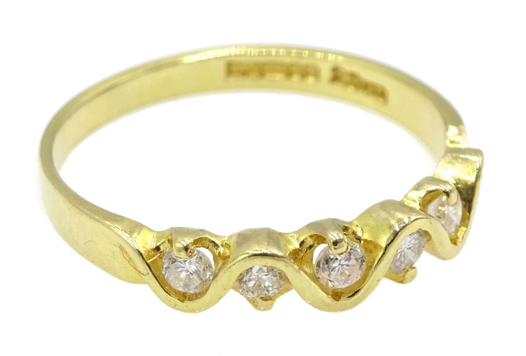 18ct gold seven stone diamond, weave design ring, London import marks ...