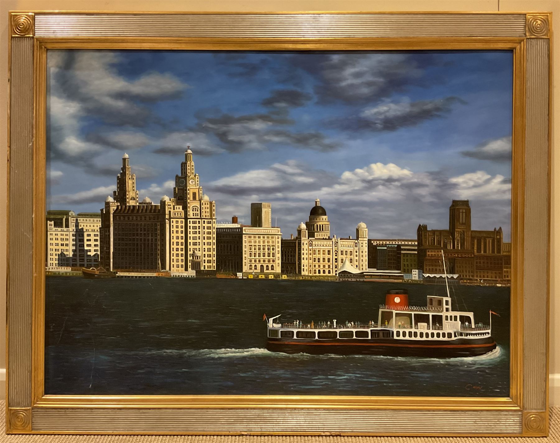 English School (Late 20th century): Liverpool Docks, large oil on canvas signed 90cm x 120cm