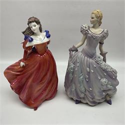 Nine Coalport figures, including Age of Elegance Evening Promenade, The Lovely Lady Christabel and Ladies of Fashion Pamela, together with eight miniature Coalport figures